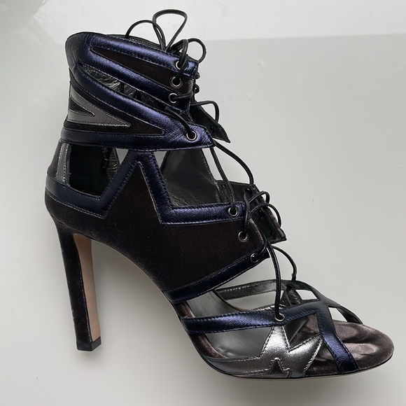 Jimmy Choo Denny 100 Heels in Mink/Mix Velvet/Metallic Nappa Leather size 38. - Picture 5 of 5